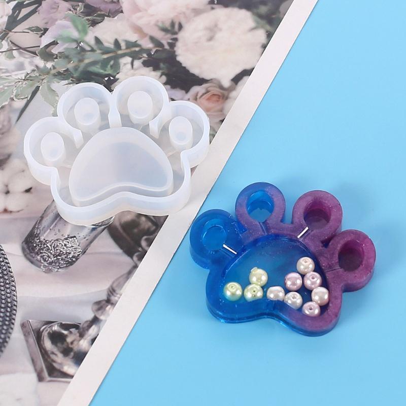 Bộ 5 Khuôn Silicon Làm Móc Khóa , Dây Chuyển Hình Dấu Chân Mèo - Ong - Trái Tim - Bướm - Tròn