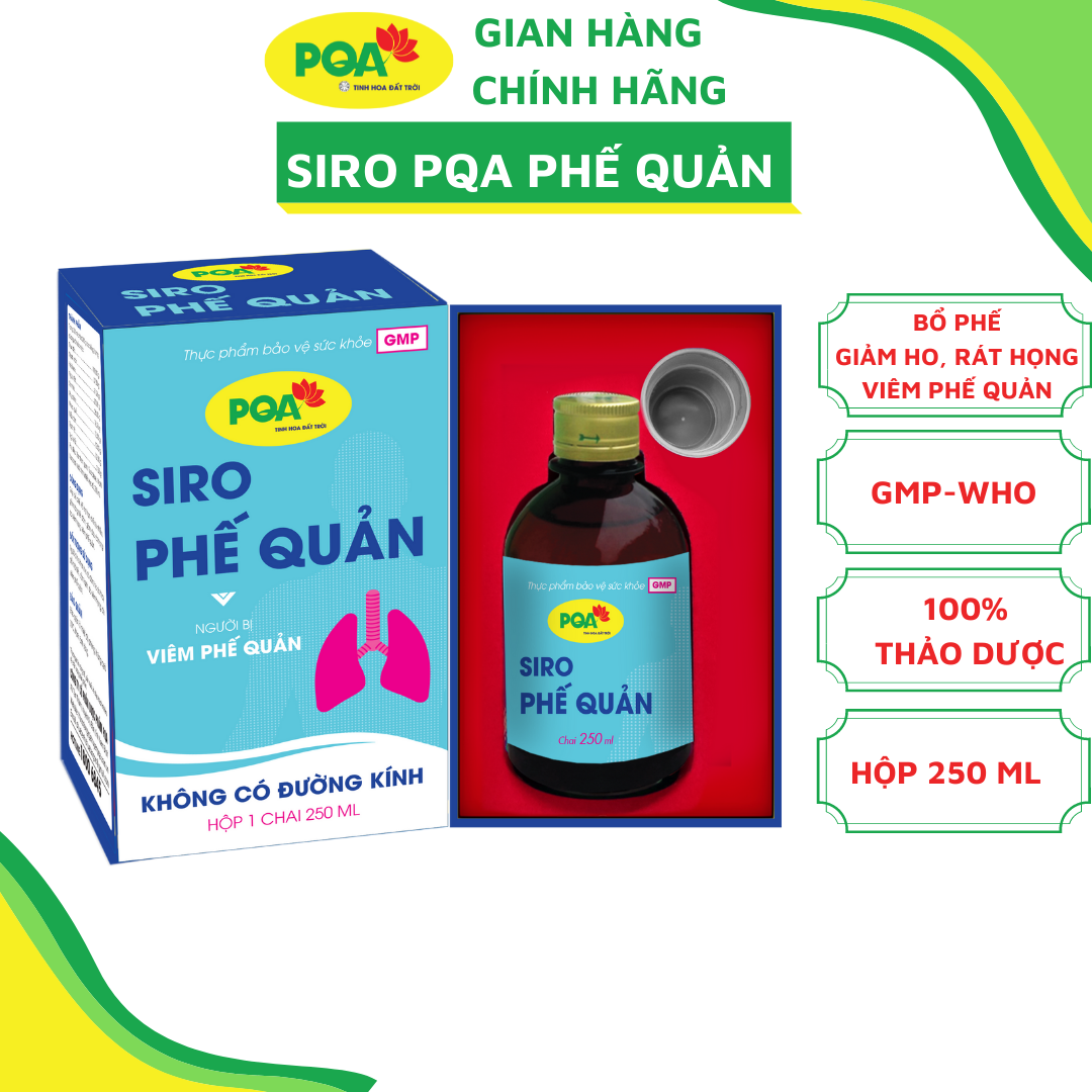 Phế Quản Không Đường Kính PQA Hỗ Trợ Hạn Chế Ho Nhiều, Tăng Tiết Đờm Và Đau Rát Họng Hộp 250ml