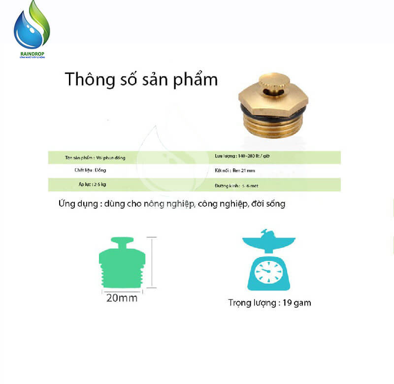 Combo 5 béc tưới phun sương đồng chỉnh lưu lượng