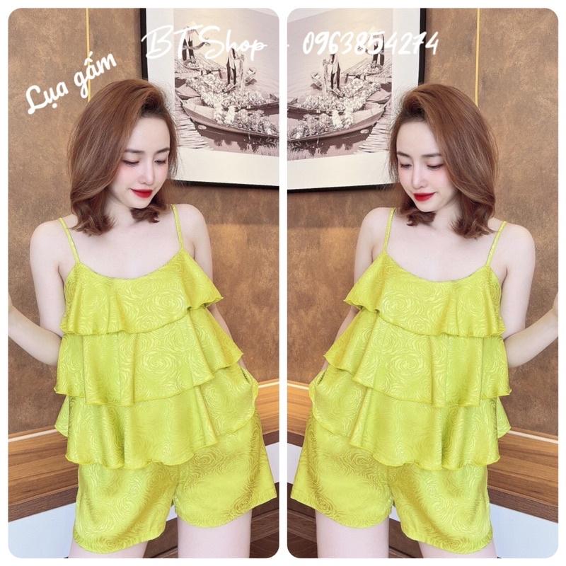 Đồ ngủ mặc nhà lụa gấm bèo tầng màu trơn freesize 42-57kg