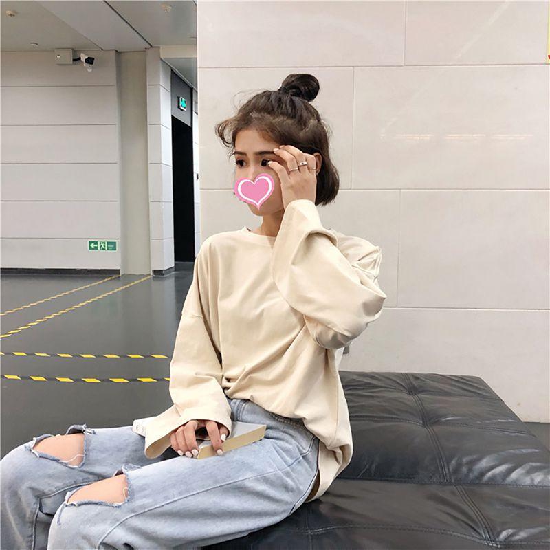 Áo thun tay dài cổ tròn thiết kế dáng rộng thoải mái