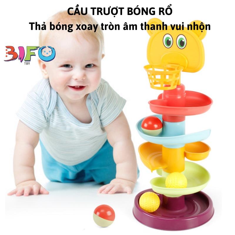 Cầu trượt cho bé -Thả bóng xoay tròn, Tháp bóng lăn và đồ chơi bóng rổ, Trò chơi vận động cho bé yêu