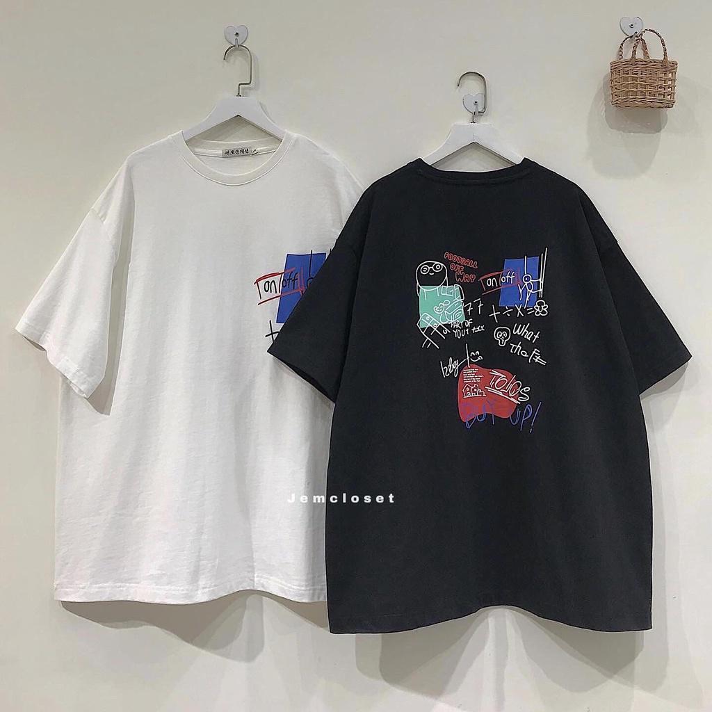 Áo Thun Nữ Tay Lỡ Áo Phông Nữ In Họa Tiết Form Rộng Cổ Tròn Chất Liệu Cotton Thoáng Mát Màu Đen Màu Trắng MATHS 10105