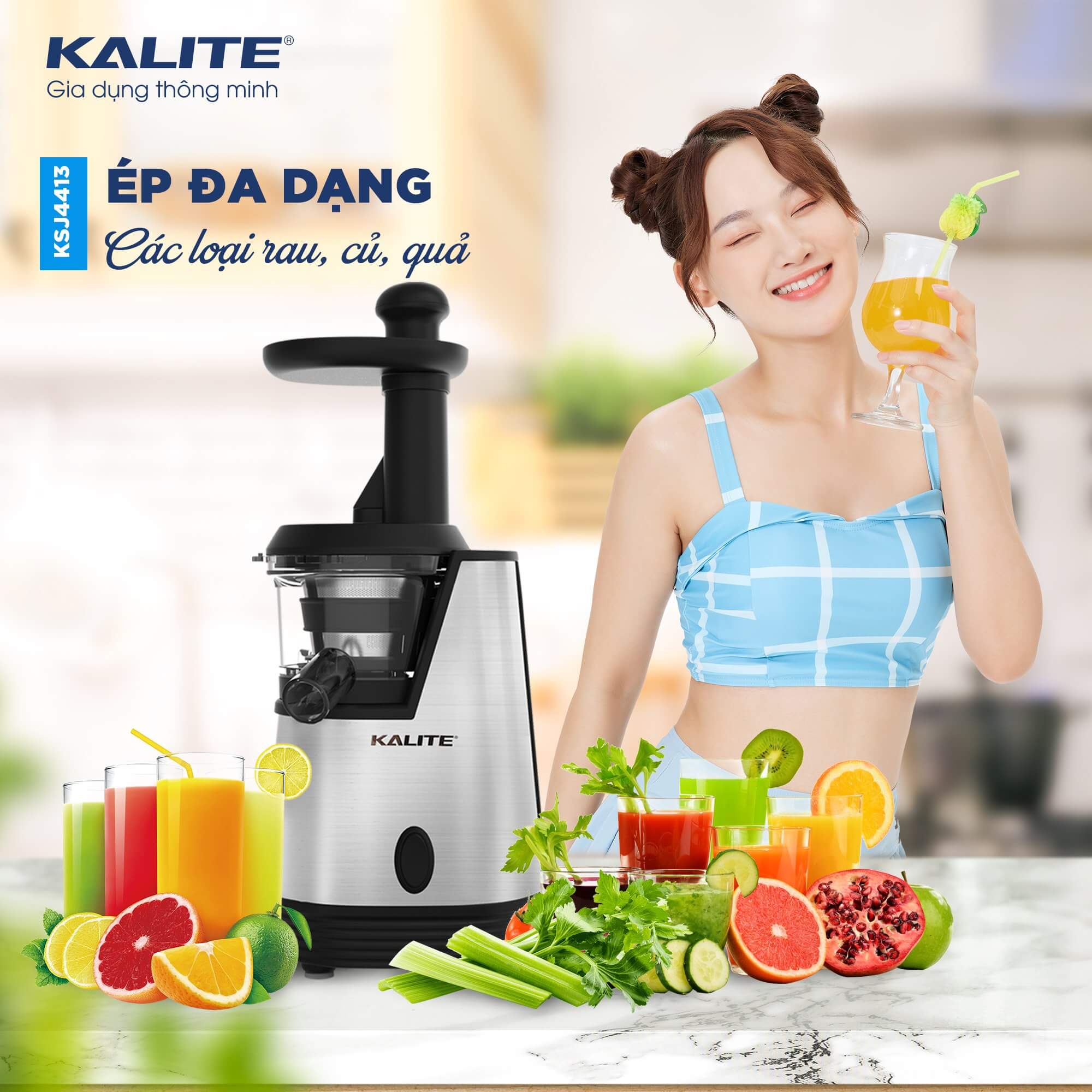 Máy Ép Trái Cây, Máy Ép Chậm KALITE KSJ4413 Công Nghệ Châu Âu Dung Tích 350 ML Công Suất 20 0W - Hàng Chính Hãng