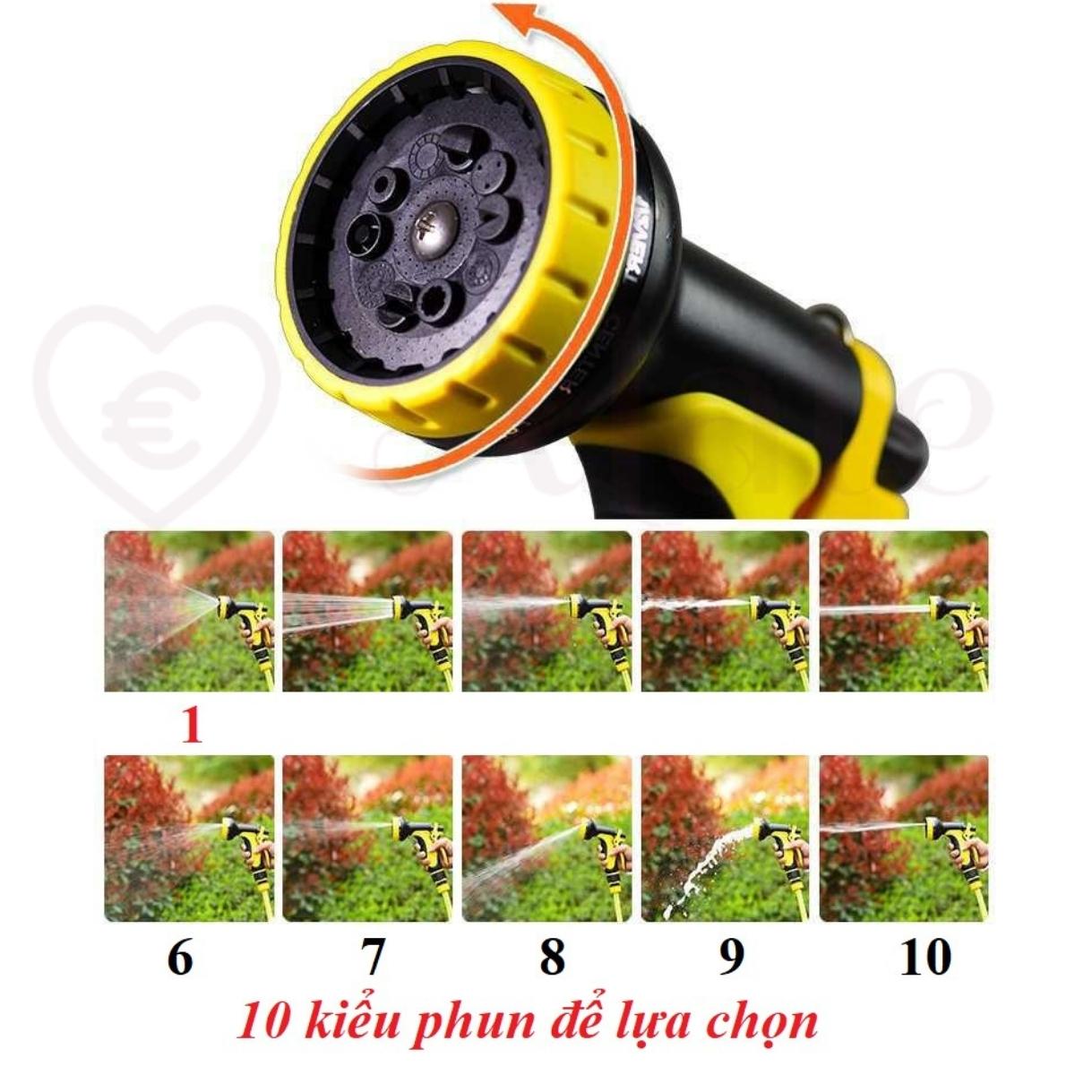 Vòi tưới cây 10 tia, ống dây nước 3 lớp phi 16 dài từ 10 đến 35 mét đủ khớp cút nối nhanh và rulo cuộn bảo hành 6 tháng Alate store