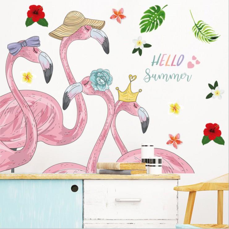 Decal trang trí tường - Cò Hồng vui hè Hello Summer