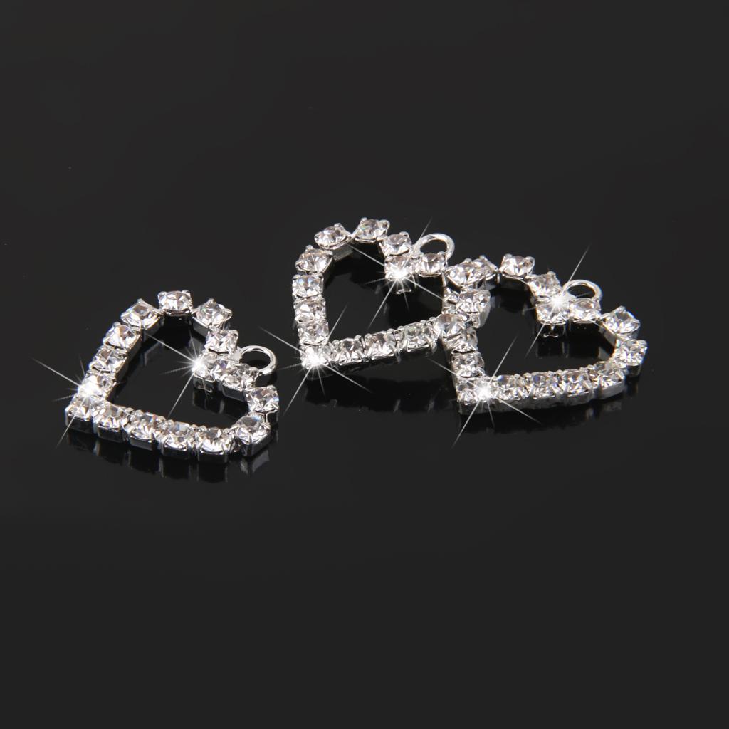 20pcs Silver Crystal Heart Charm Pendant Jewelry Bracelet Necklace Findings