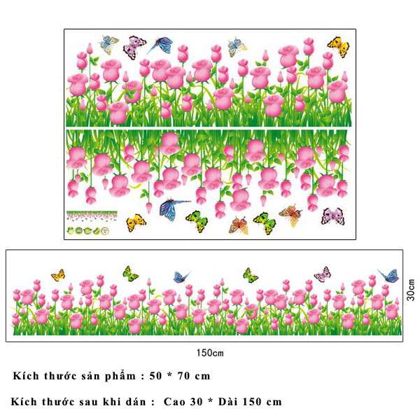 Decal dán chân tường hoa hồng đỏ lãng mạn AY7025B