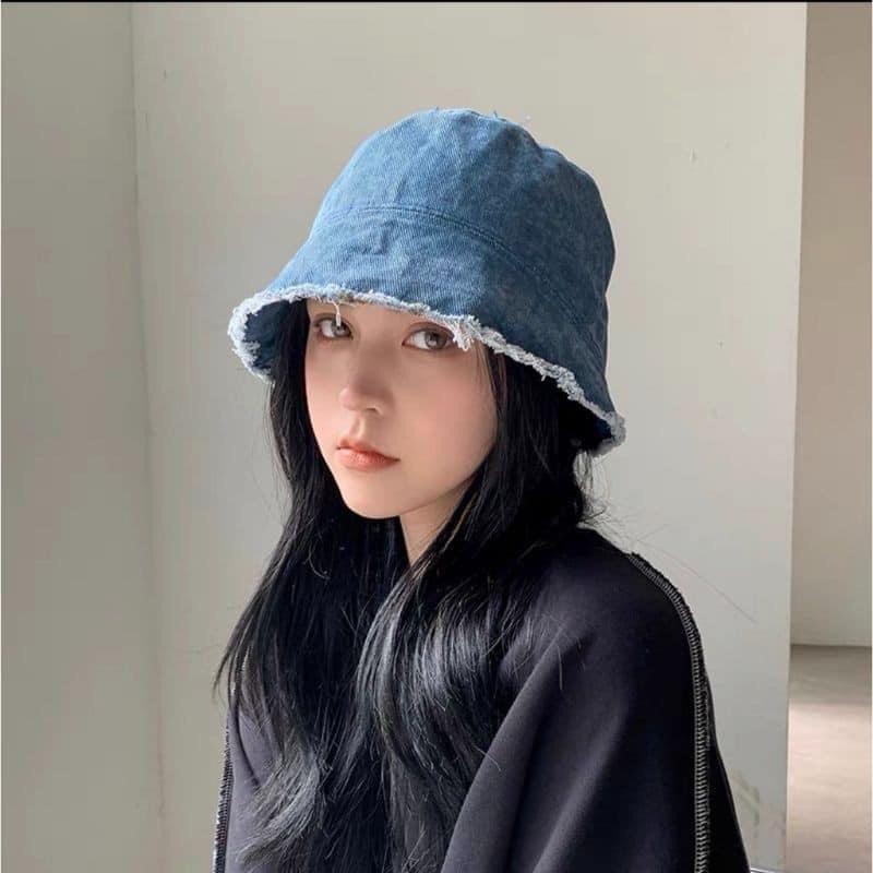 Nón bucket jean viền rách cực cool