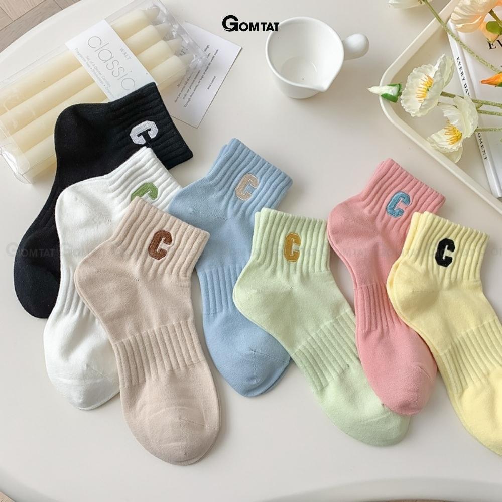 Tất vớ nữ cổ ngắn cao cấp GOMTAT mẫu chữ C, chất liệu cotton mềm mại, thấm hút, thoáng khí - PO-CONGAN-C-3014-1DOI