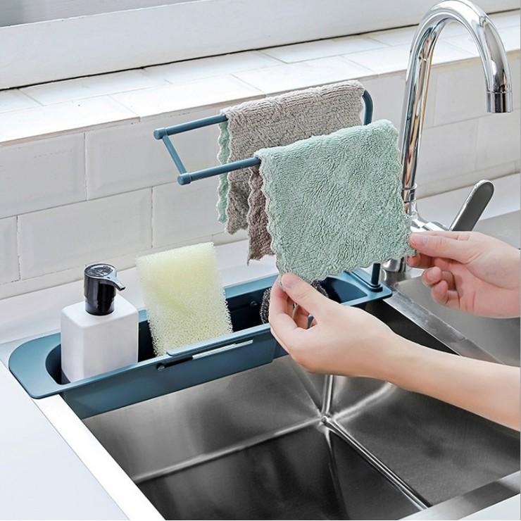 Kệ để bồn chén gấp gọn có chỗ để khăn