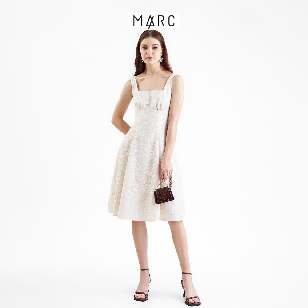 Đầm nữ MARC FASHION midi cổ vuông 2 dây nhún ngực CBLH103122