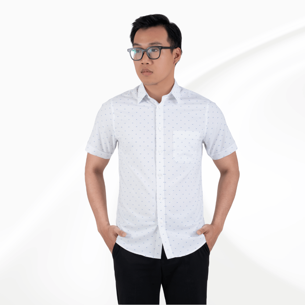 Áo sơ mi nam trắng họa tiết chấm bi xanh GENTITI By Thái Tuấn - 1C812HAKT701