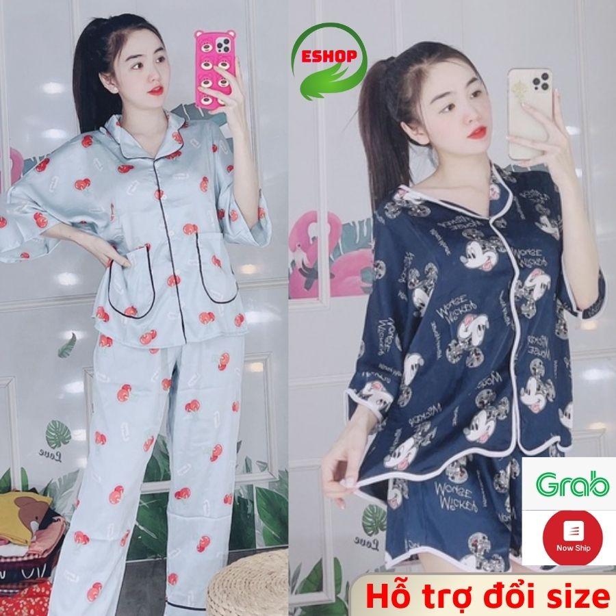 Đồ bộ nữ pijama lụa satin ngủ mặc nhà tay ngắn cánh dơi bigsize quần dài quần đùi dễ thương mango cao cấp ESHOP PM01