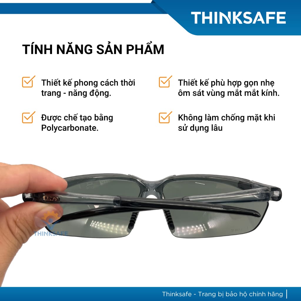 Kính bảo hộ King's Thinksafe, mắt kiếng bảo hộ chống bụi, siêu nhẹ, chống tia uv đi đường, ôm khuôn mặt, màu đen