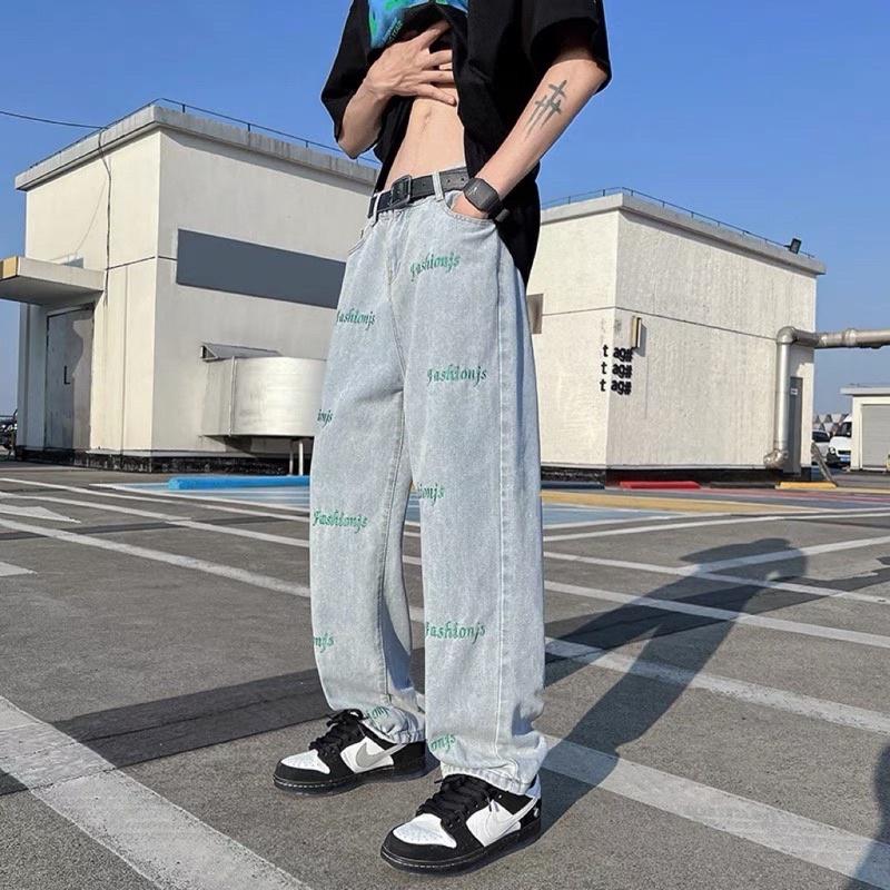 Quần jeans nam ống rộng thêu quần baggy jeans ms0113
