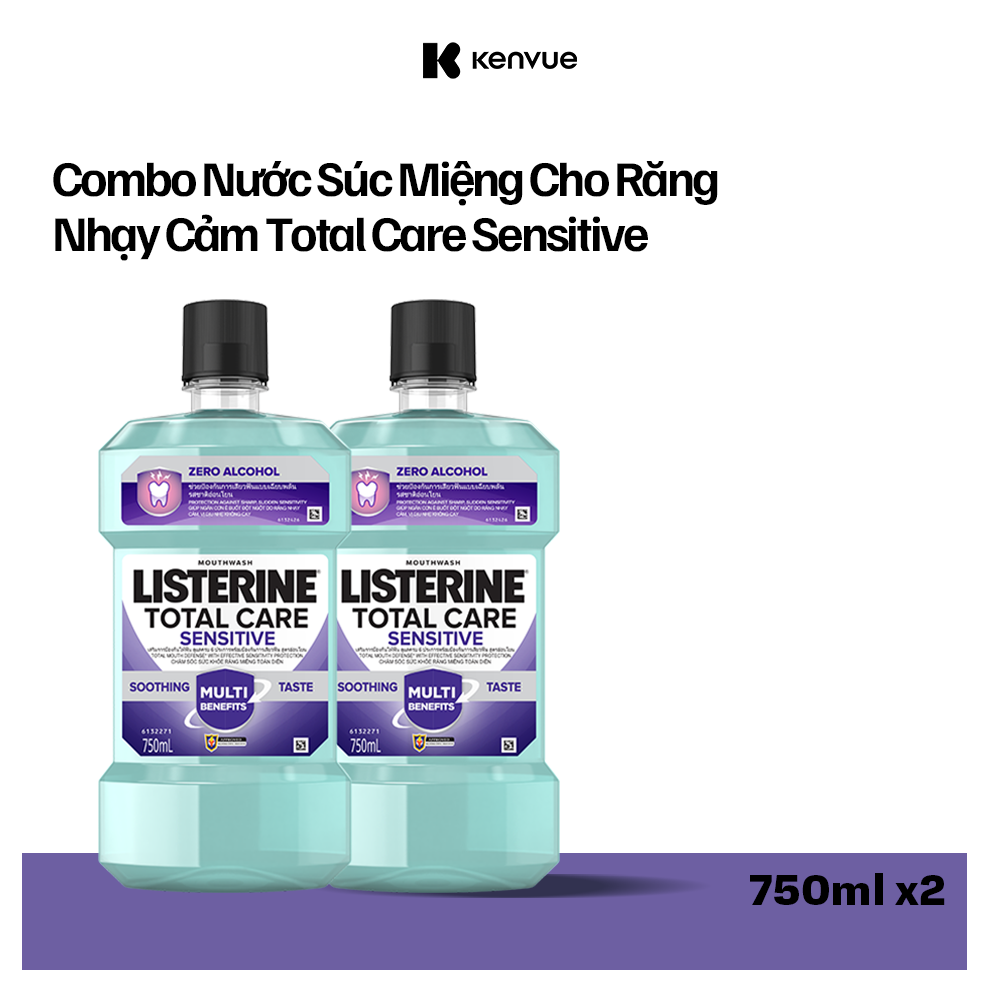 Bộ 2 Nước súc miệng cho răng nhạy cảm Listerine Total Care Sensitive Soothing Taste 750ml/chai