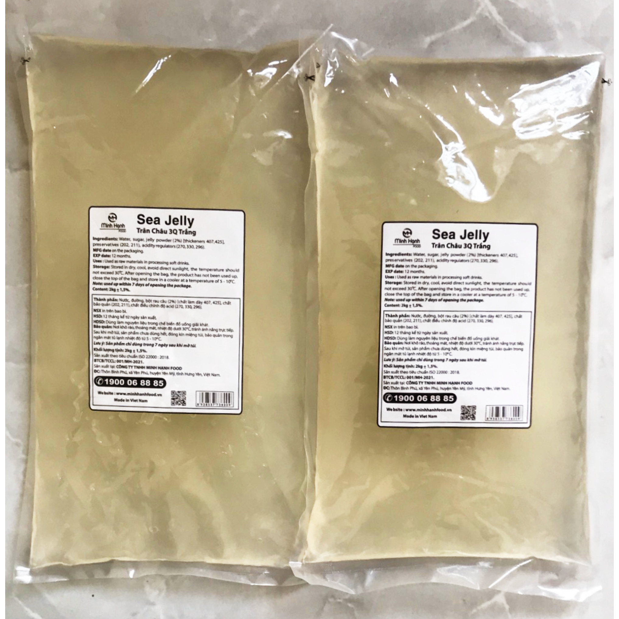 Combo 2 gói Trân Châu Trắng 3Q Sea Jelly 2 kg/Thạch Ngọc Trai 3Q Sea Jelly (ngon, dai giòn sần sật - dùng trực tiếp mà không cần nấu hay chế biến khác)