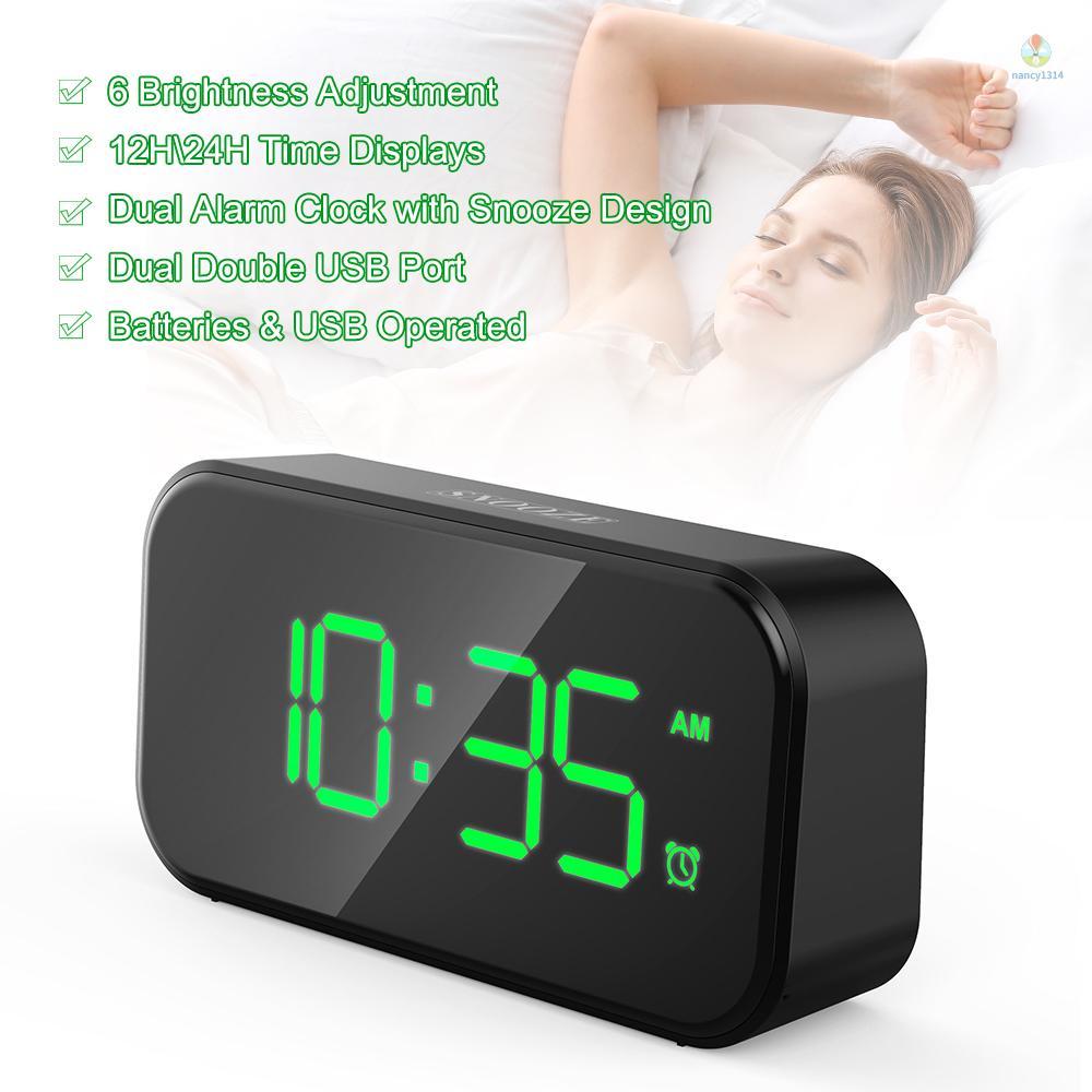 Đồng hồ báo thức đa năng nancy9740 với 2 chế độ sáng 6 chế độ điều chỉnh với hai cổng USB