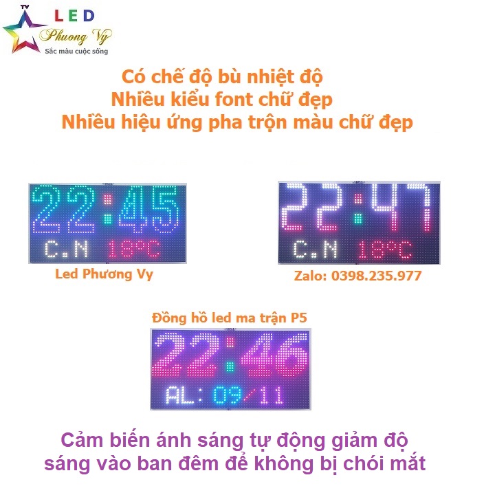 Đồng hồ Led ma trận P5 full color - Đồng hồ lịch vạn niên - Bản Wifi cao cấp