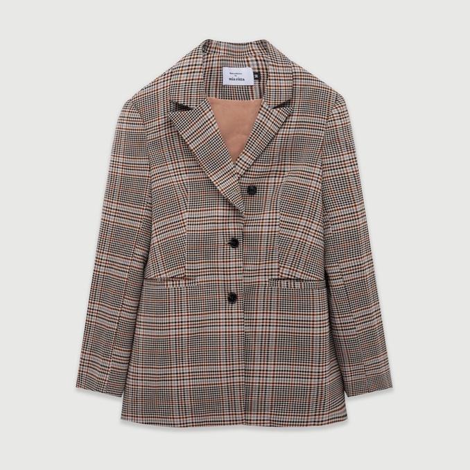 Áo khoác blazer nữ dáng suôn phong cách thanh lịch Ella Checked Blazer In Brown Pink Club Collection A2027