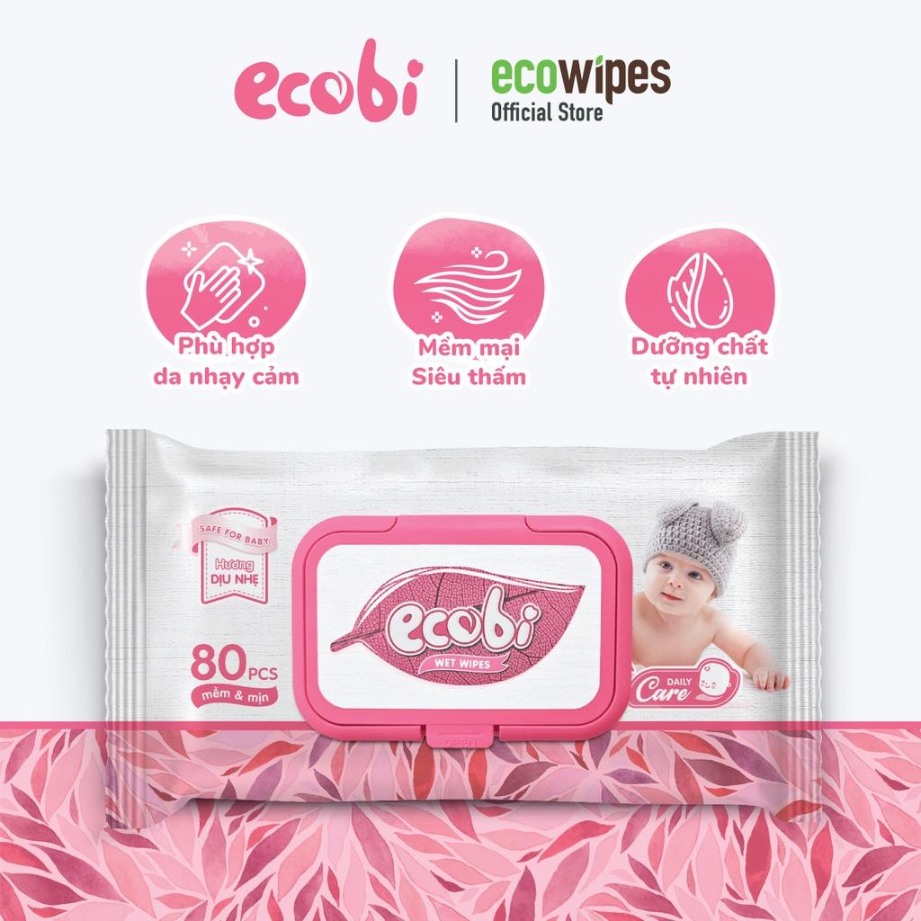 Khăn ướt cho bé Ecobi gói 80 tờ an toàn cho trẻ sơ sinh hương dịu nhẹ