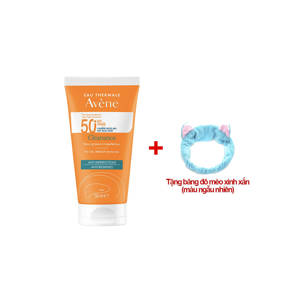 Kem Chống Nắng Dành Cho Da Dầu Mụn Avene Mattifying Cleanance Sunscreen SPF50+ 50ml (Tặng băng đô mèo xinh xắn