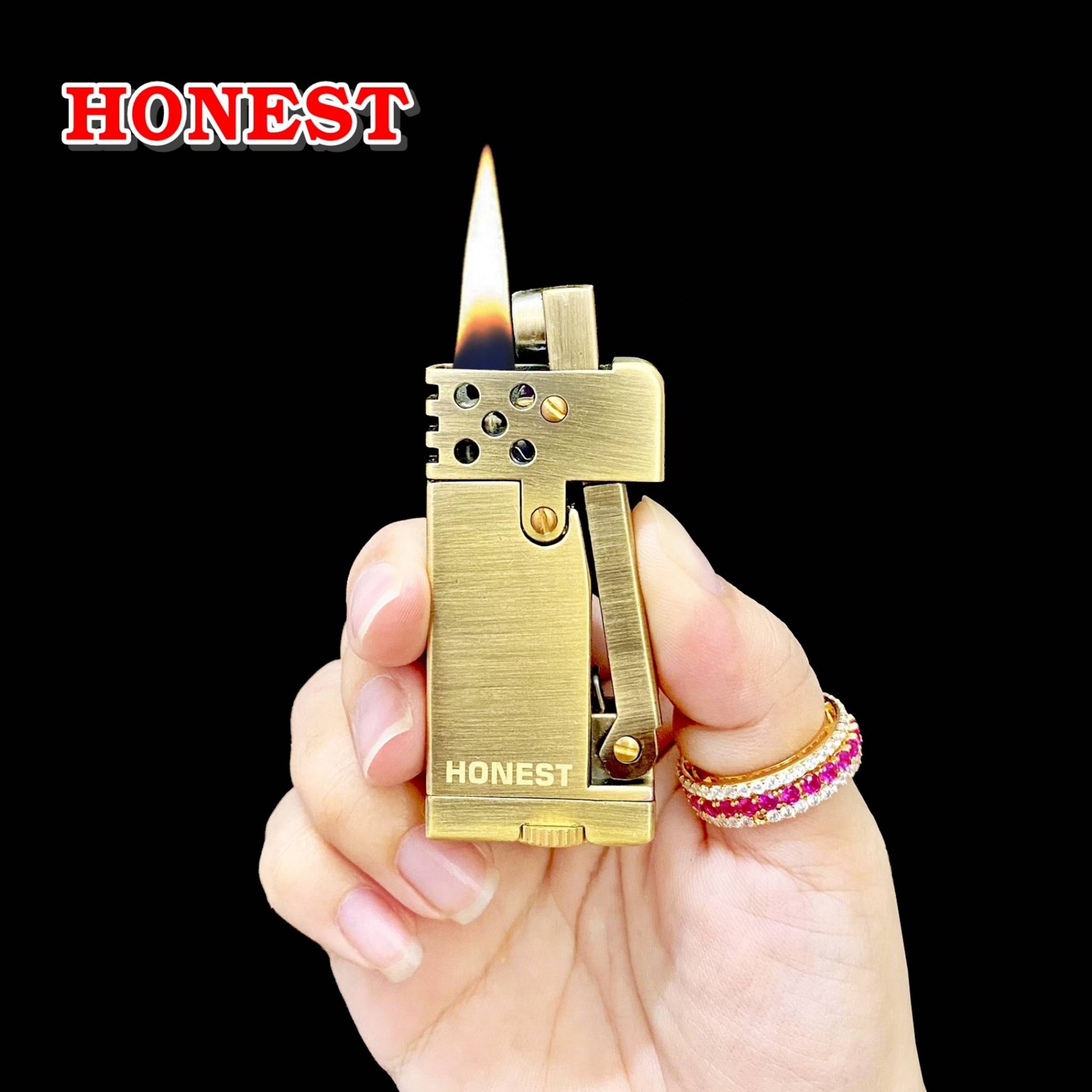 Hột quẹt bật lửa xăng đá cổ HONEST 690 kim loại nguyên khối - xài xăng