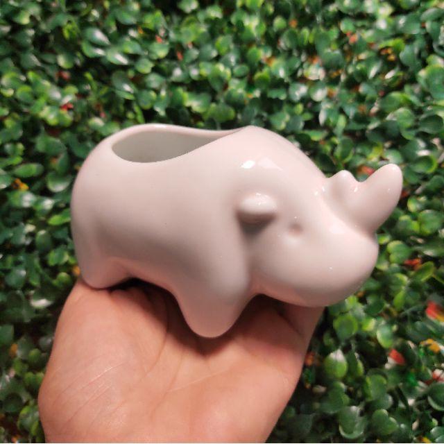 Chậu sứ trồng sen đá hình thú, men ngọc dễ thương