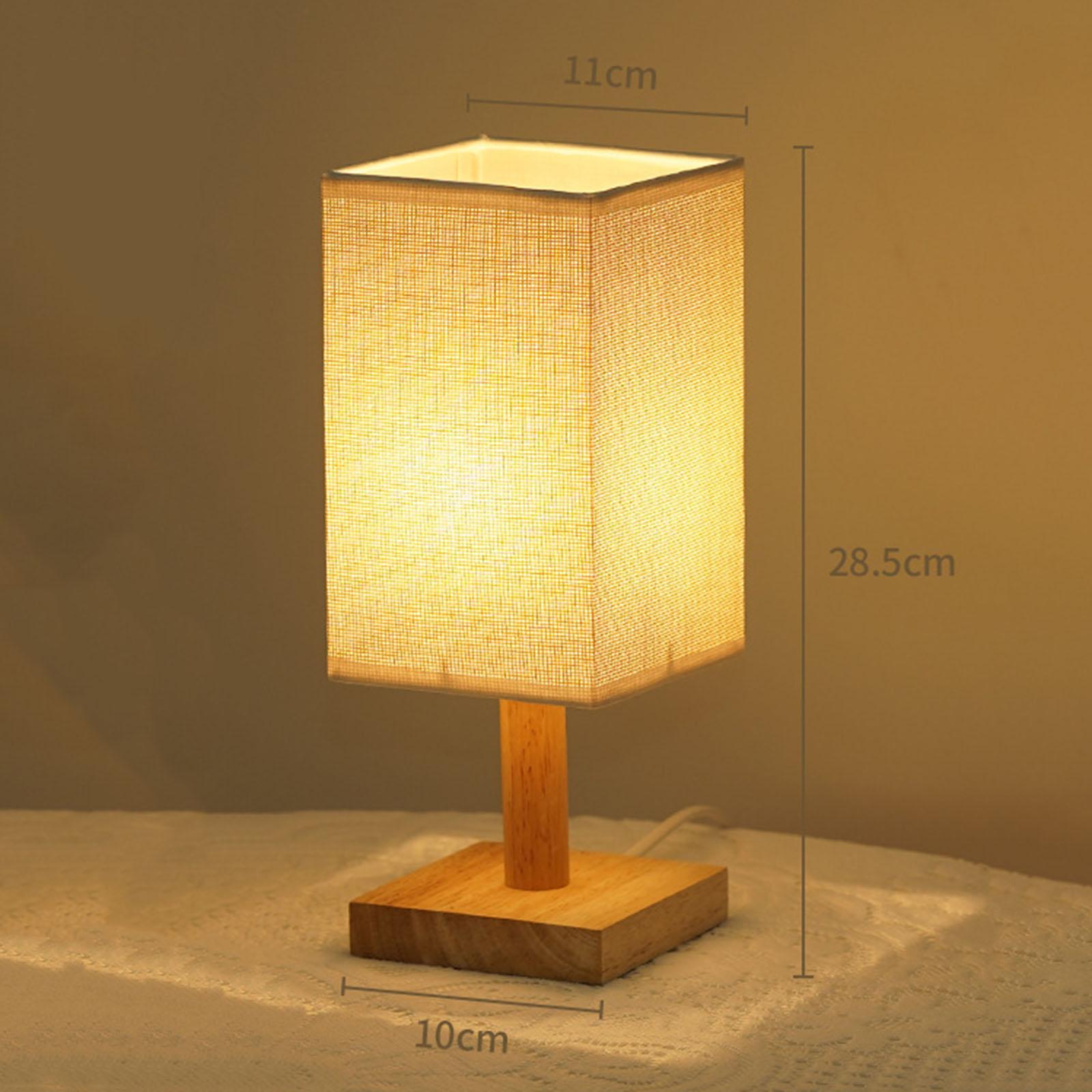 Bedside Table Lamp Decorative with Flaxen Fabric Shade Wood Base Warm White
