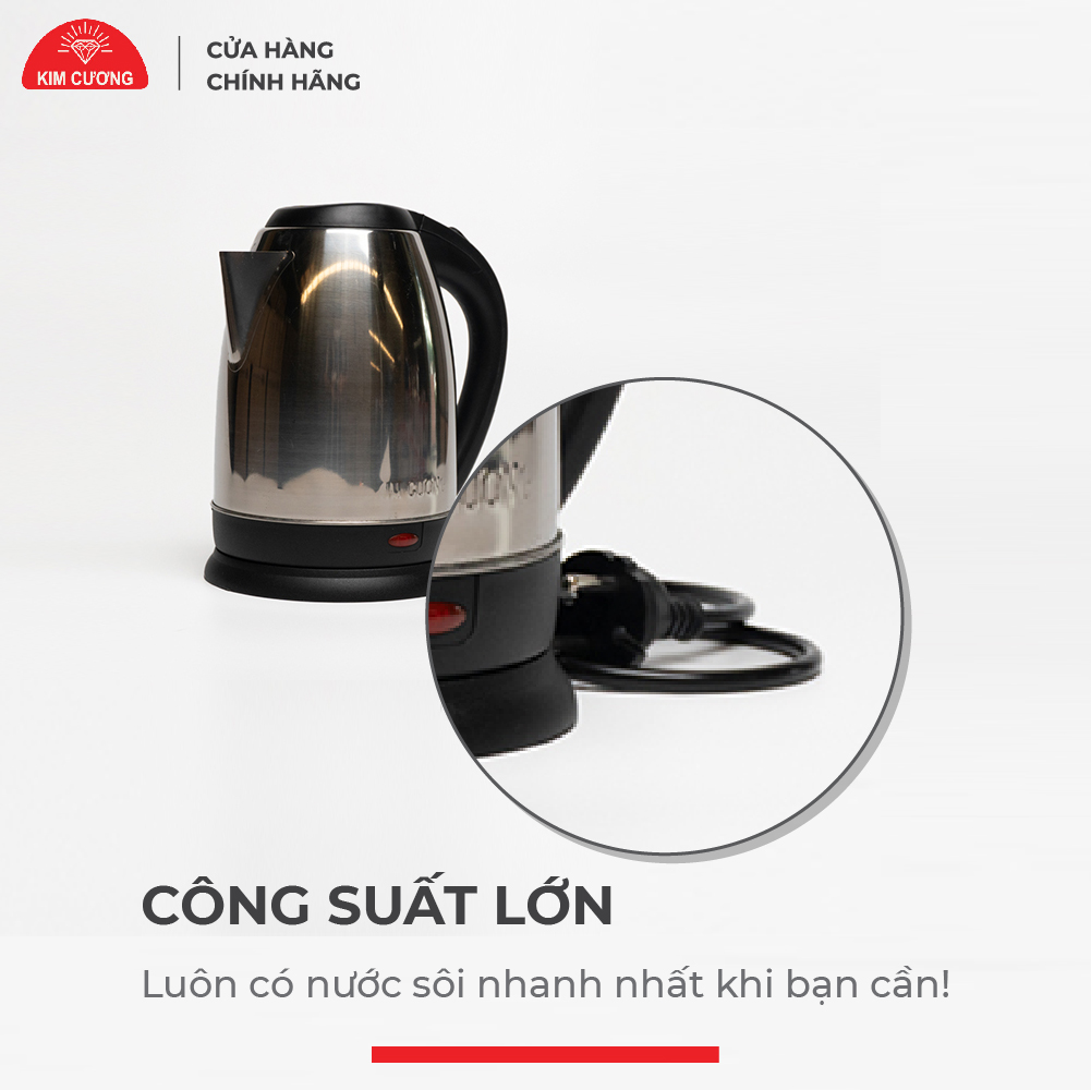 Ấm Đun Nước Siêu Tốc Inox 2 Lít Kim Cương - Hàng Chính Hãng