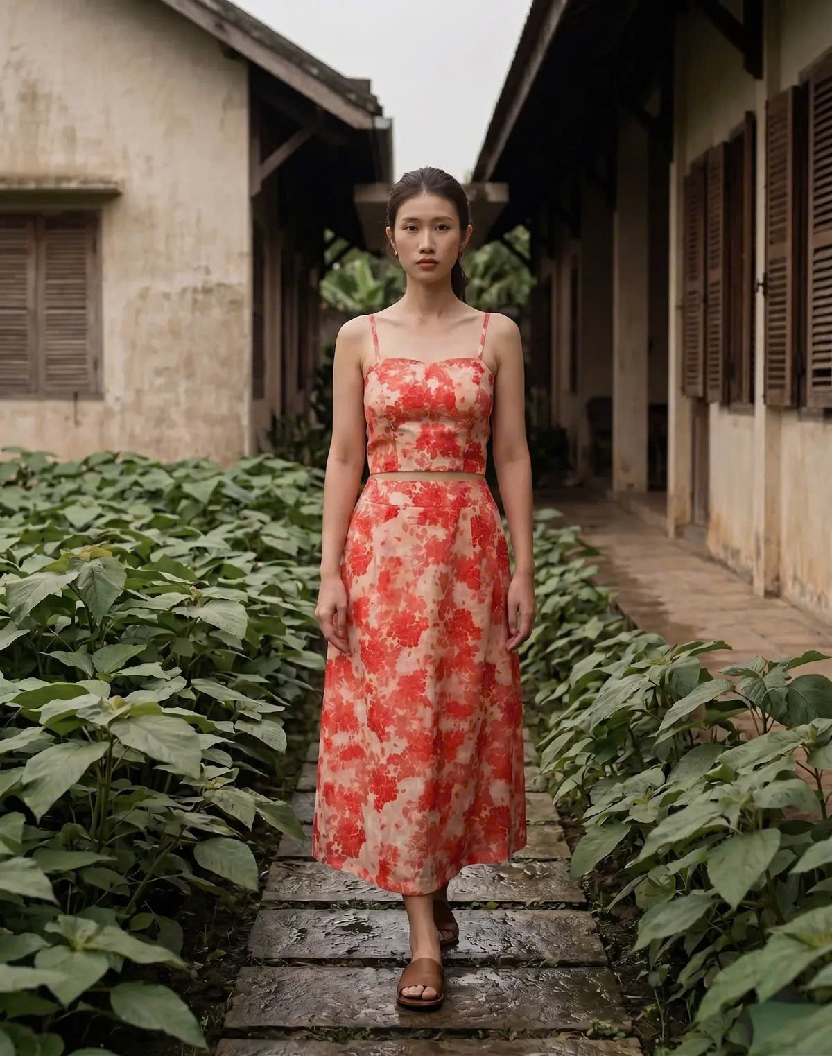 Áo Croptop Hai Dây Hoa Ramie Thanh Minh Top208 Thời trang Hity
