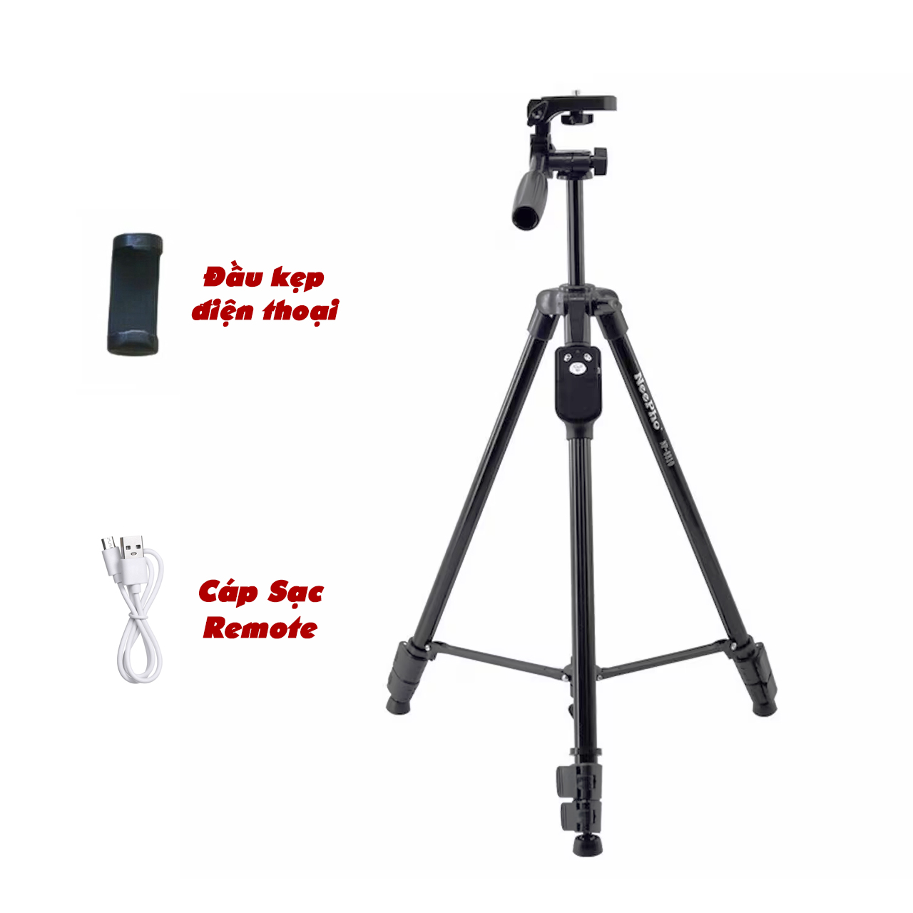 Chân máy ảnh Tripod Vinetteam NeePho NP-8810, khung nhôm cao cấp, cao 1.5m, chịu tải 3kg, tặng kèm túi đeo, kẹp điện thoại và remote - hàng chính hãng