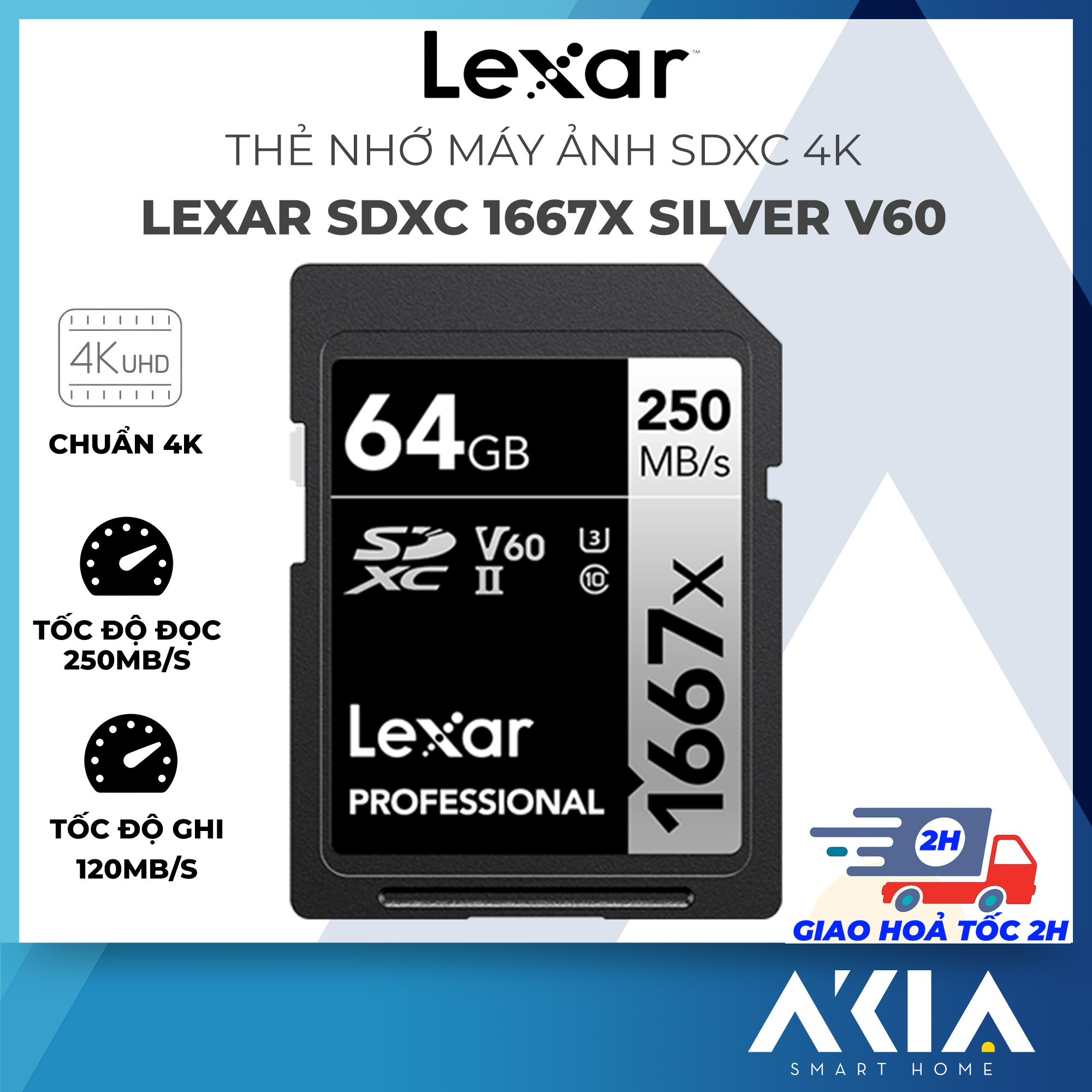 Hình ảnh Thẻ nhớ Lexar Professional 1667x SDXC UHS-II SILVER Series - Tốc độ đọc 250 MB/s, Chất lượng cao - Hàng chính hãng