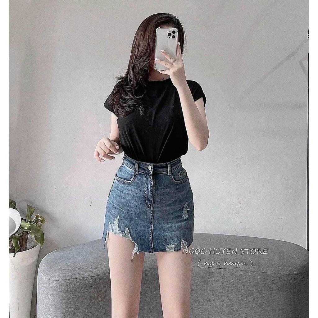 Chân Váy Jean Nữ Co Giãn Lưng Cao Có Lót Quần