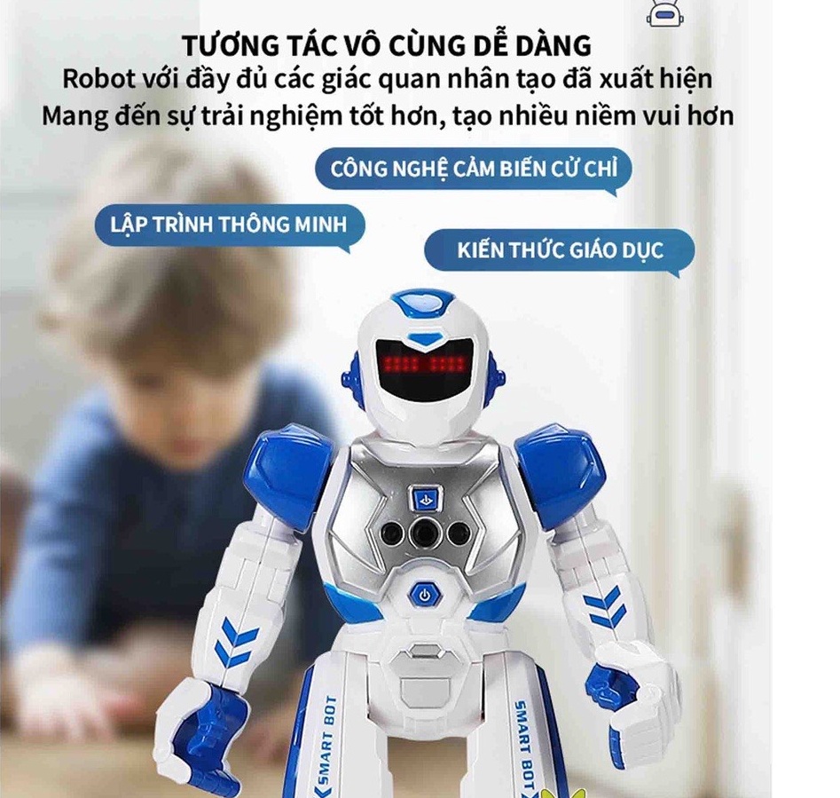 Rô bốt thông minh trẻ em cho bé điều khiển từ xa thế hệ mới Có đèn, âm thanh