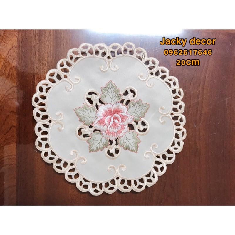 Khăn trải bàn TRÒN 20CM THÊU HOA Nhật Bản - HÀNG ĐẸP