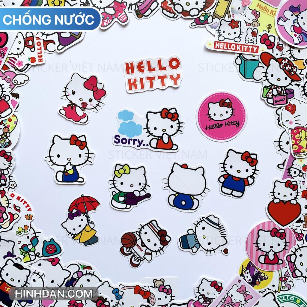 Sticker HELLO KITTY - Dán Trang Trí - Chất Liệu PVC Cán Màng Chất Lượng Cao Chống Nước, Chống Nắng, Không Bong Tróc Phai Màu