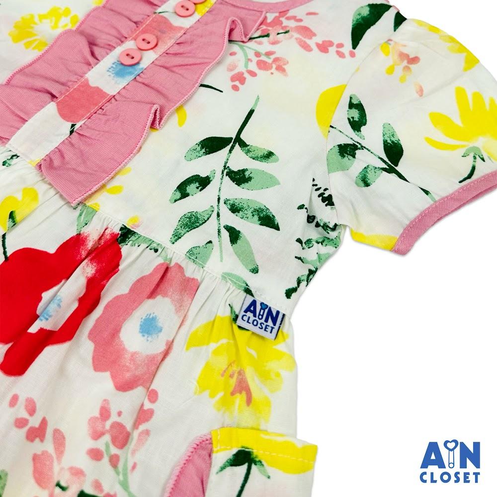 Đầm bé gái họa tiết hoa Vàng Hồng cotton - AICDBGJYROCB - AIN Closet