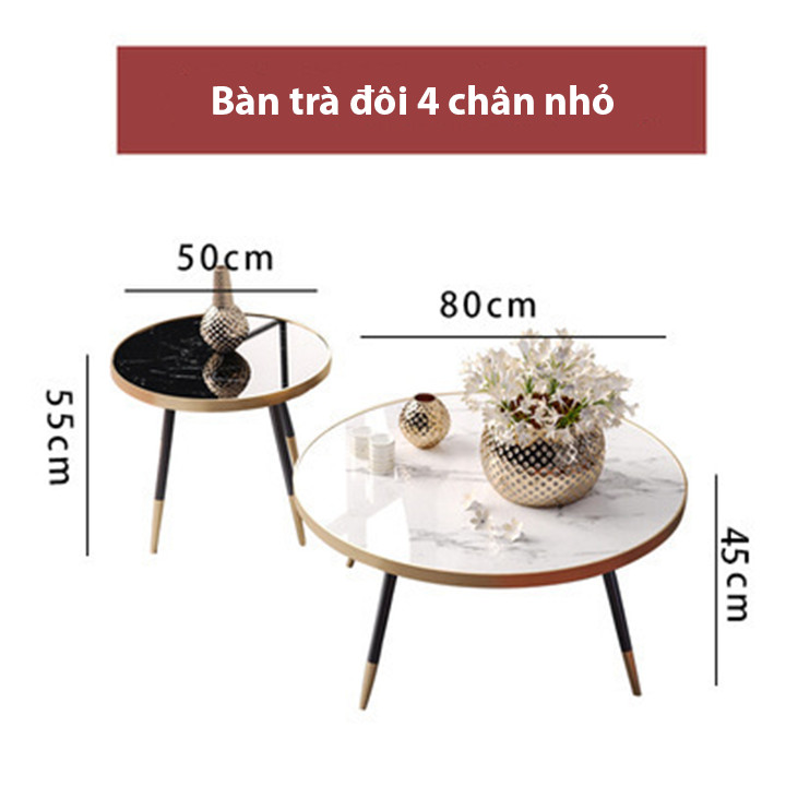 Bàn trà đôi mặt đá cao cấp, bàn trà đôi BAH027