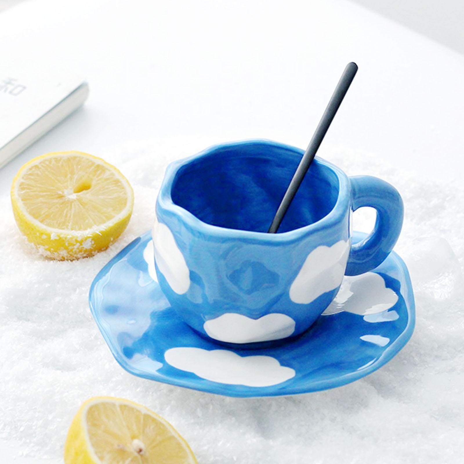 2x Irregular Ceramics Coffee Mug with Coaster Tray Drink Cup for Juice Cafe