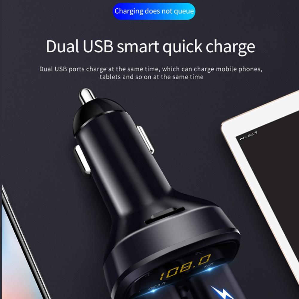 Tẩu sạc hai cổng USB Bluetooth 5.0 QC 3.0 TF cho xe hơi