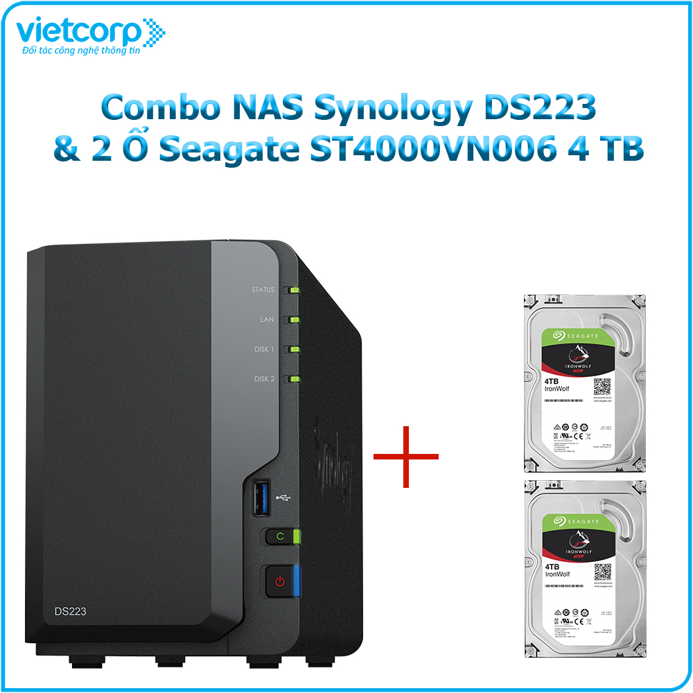 Combo Thiết bị lưu trữ NAS Synology DS223 và 2 Ổ cứng Seagate ST4000VN006 4 TB - Hàng Chính Hãng