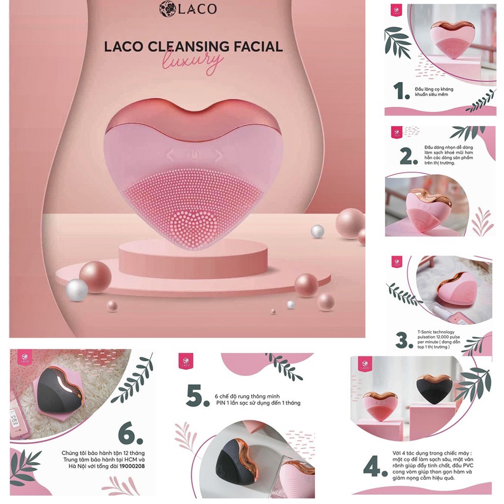 Máy rửa mặt LACO LUXURY Chính hãng tặng test sửa rửa mặt - Làm sạch sâu, massage, nâng cơ, tan nọng cằm, đẩy tinh chất