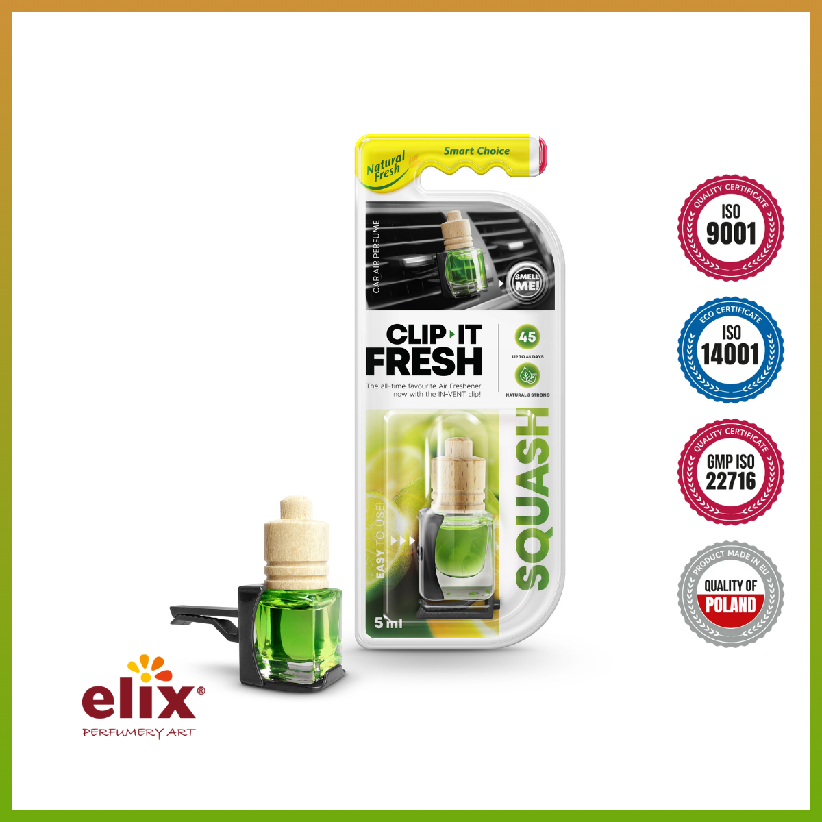 Nước hoa kẹp cửa gió ELIX - Clip it Fresh - Hương Squash ( Quýt )