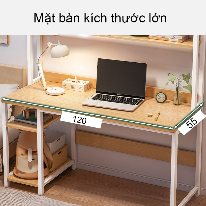 Bàn làm việc kèm 2 tầng thiết kế mặt gỗ MDF dễ lau chùi, khung sắt sơn tĩnh điện chắc chắn