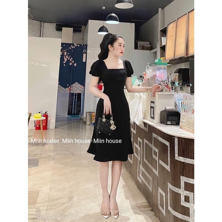 Đầm body cổ vuông Midi (Có mút ngực) 2 màu sắc (Đen,Trắng) xinh xắn dạo phố, dự tiệc