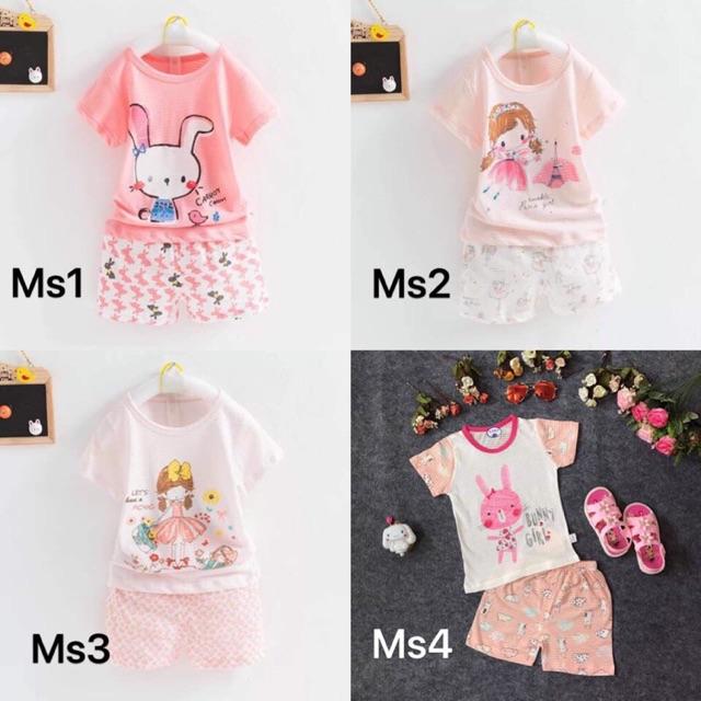 Bộ Cotton Sợi Tre Xuất Hàn cho bé gái