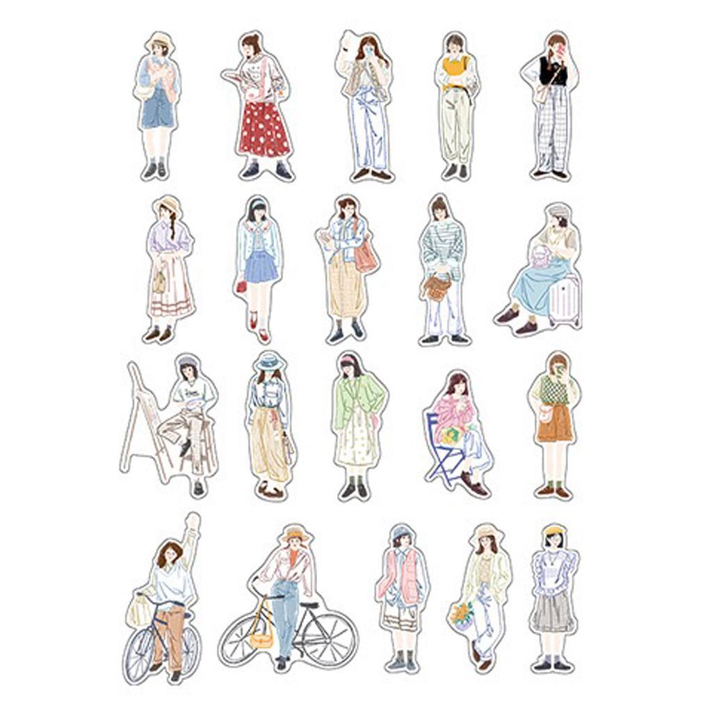 Gói 40 miếng stickers cô gái dễ thương hoạ tiết vẽ tay dùng để trang trí