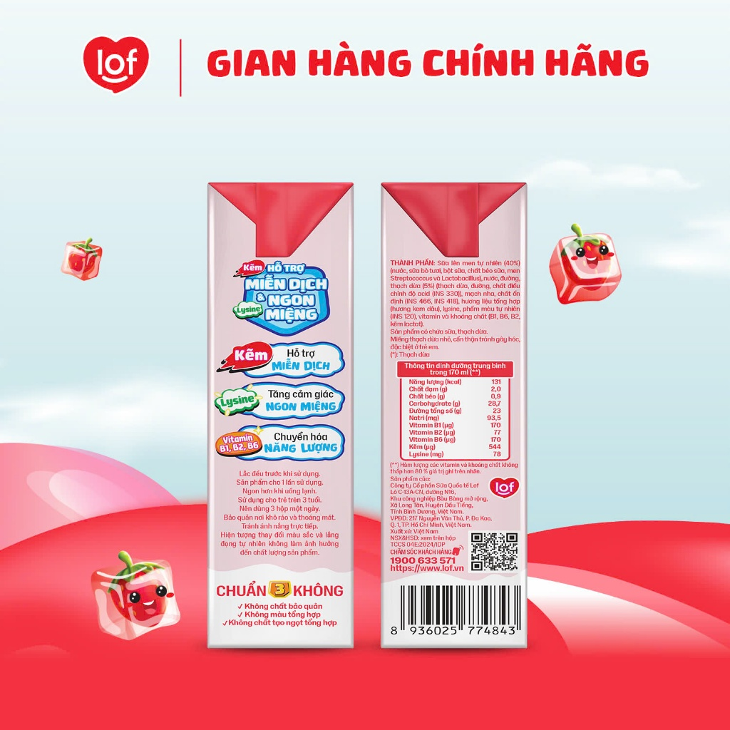 Thùng 48 hộp Sữa chua uống KUN hương dâu có thạch 170ml